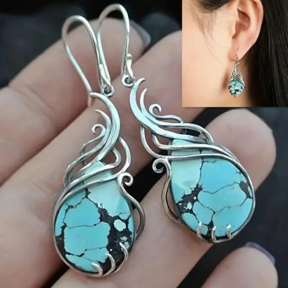 ✨🆕✨ BoHo Classic Abstract Design Blue Turquoise Decor Dangle Earrings ✨